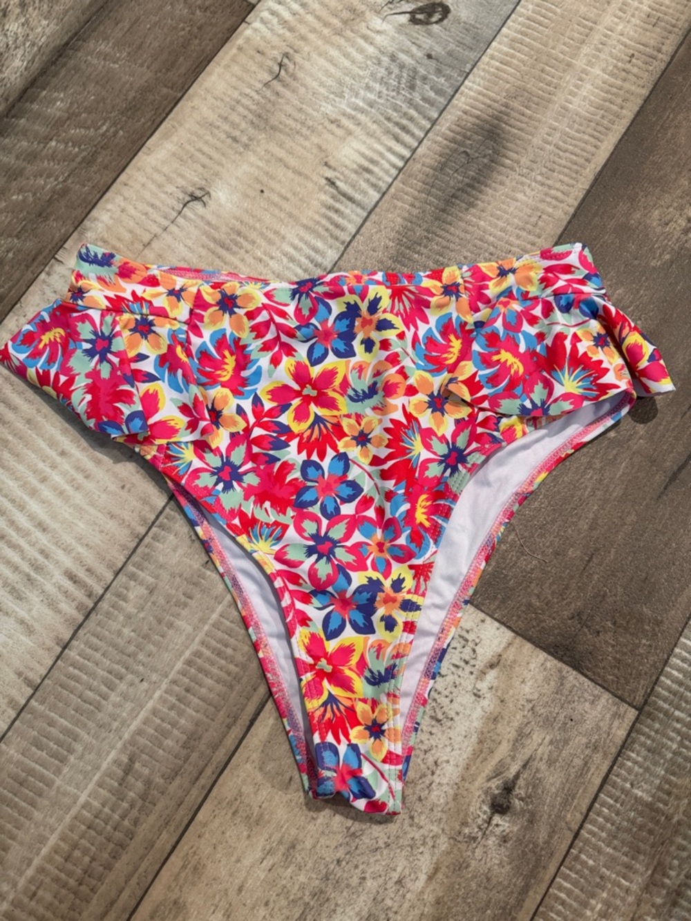 High-Waist Floral Bikini Bottoms - Pink Multi
